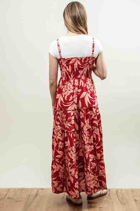 Dress with spaghetti straps, floral print, red/orange - One Size