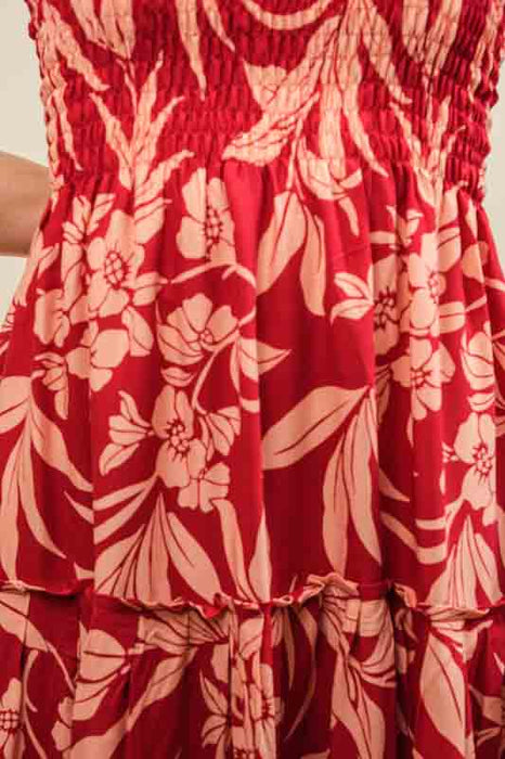 Dress with spaghetti straps, floral print, red/orange - One Size