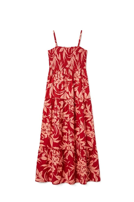 Robe à fines bretelles, imprimé floral, rouge/orange - Taille unique