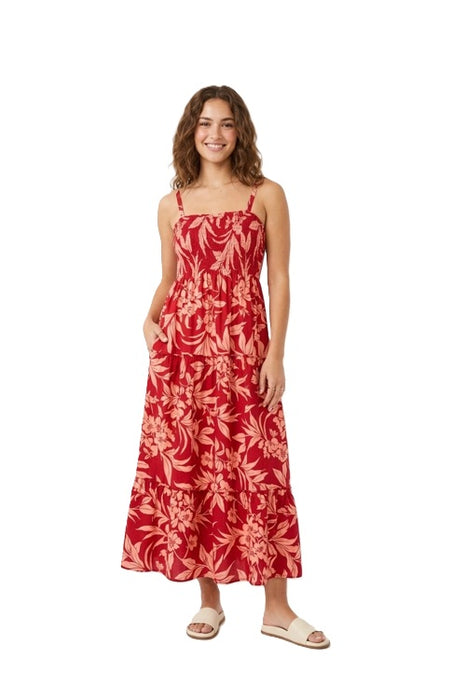 Robe à fines bretelles, imprimé floral, rouge/orange - Taille unique