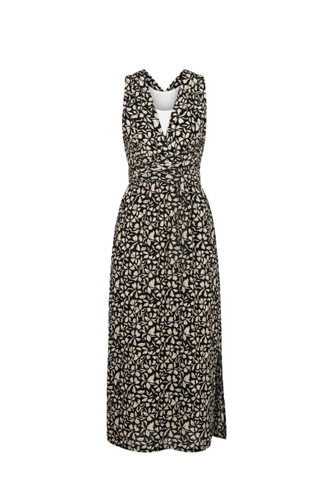 Patterned dress with spaghetti straps, black/white - One Size