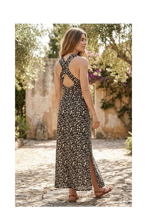 Patterned dress with spaghetti straps, black/white - One Size