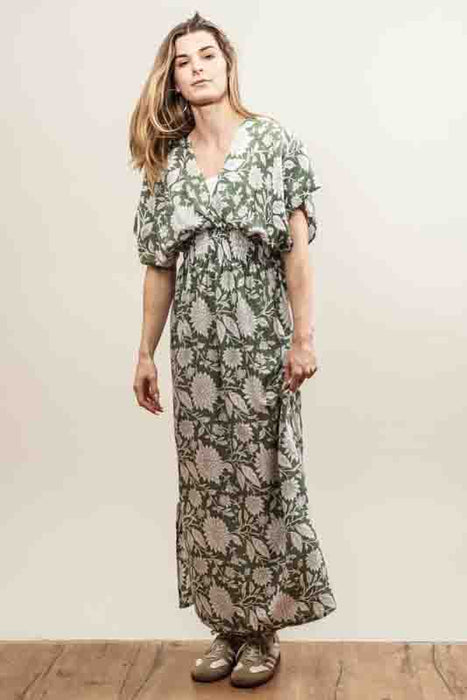 Floral dress, mint/white pattern - One Size