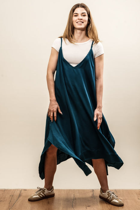 Dress with spaghetti straps, petrol - One Size