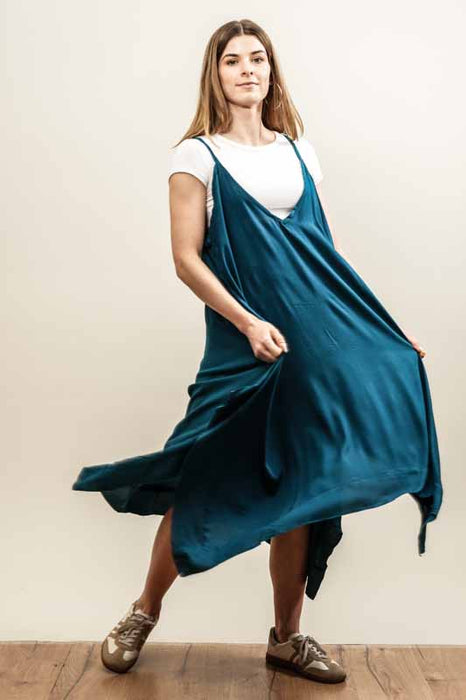 Dress with spaghetti straps, petrol - One Size