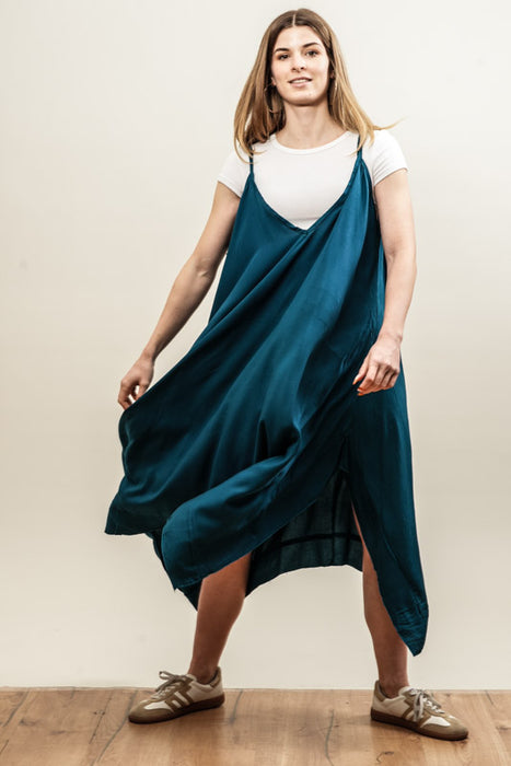 Dress with spaghetti straps, petrol - One Size