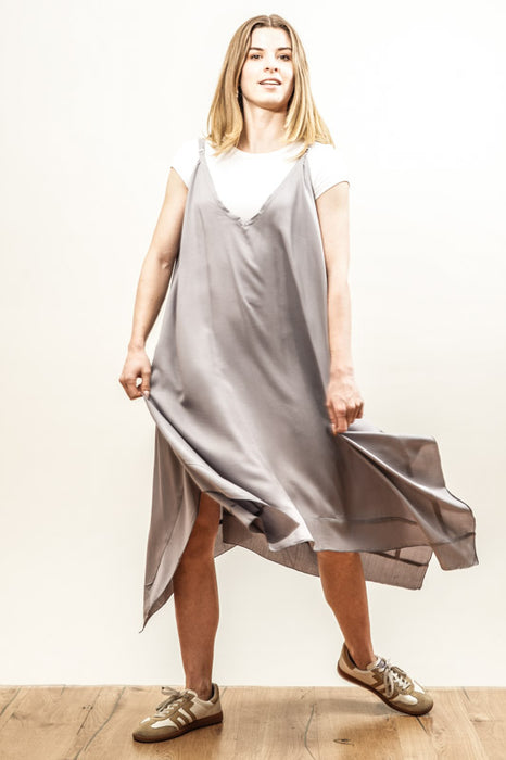 Dress with spaghetti straps, grey - One Size