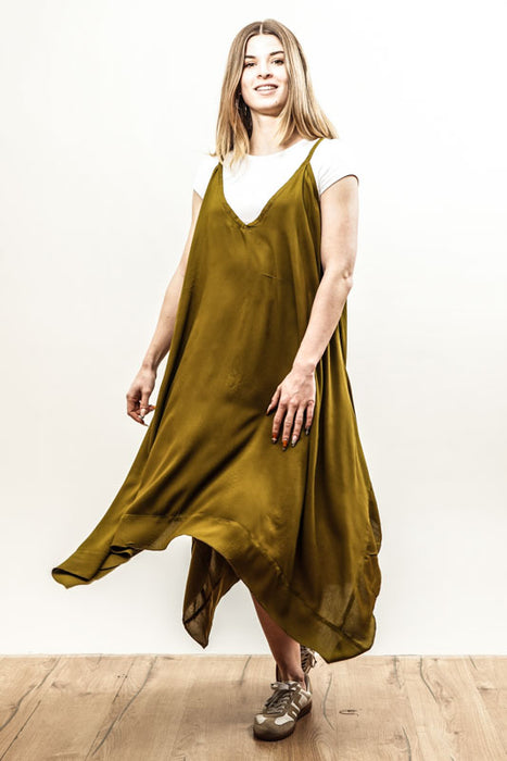 Dress with spaghetti straps, olive green - One Size