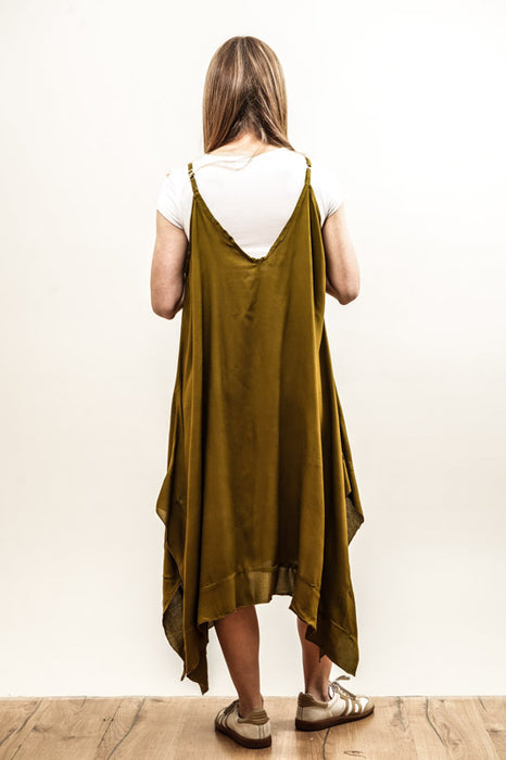 Dress with spaghetti straps, olive green - One Size