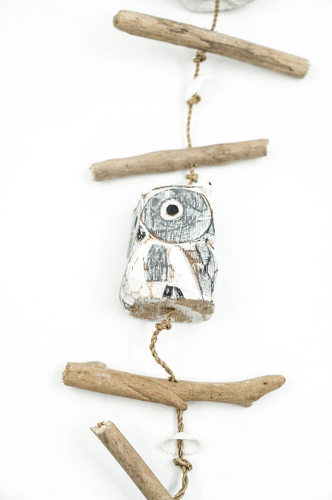 Hanging decorative owls, white wash, 50cm