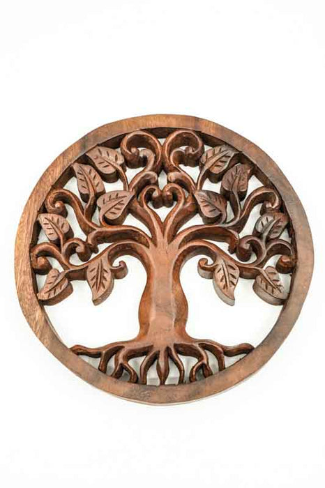 Round wall decoration, Tree of Life, Suar wood, 20cm
