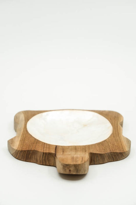 Decorative bowl, teak wood/shell, turtle, cream, 12cm