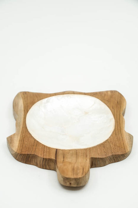 Decorative bowl, teak wood/shell, turtle, cream, 12cm