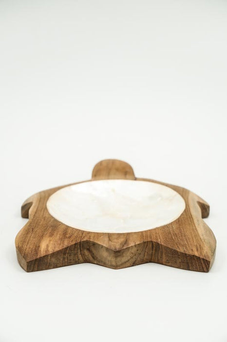 Decorative bowl, teak wood/shell, turtle, cream, 12cm