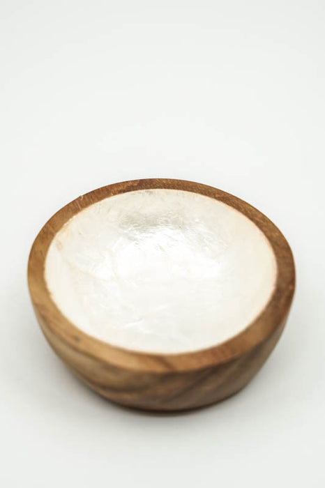 Dekoschale Teakholz/Muschel crème mini 7cm