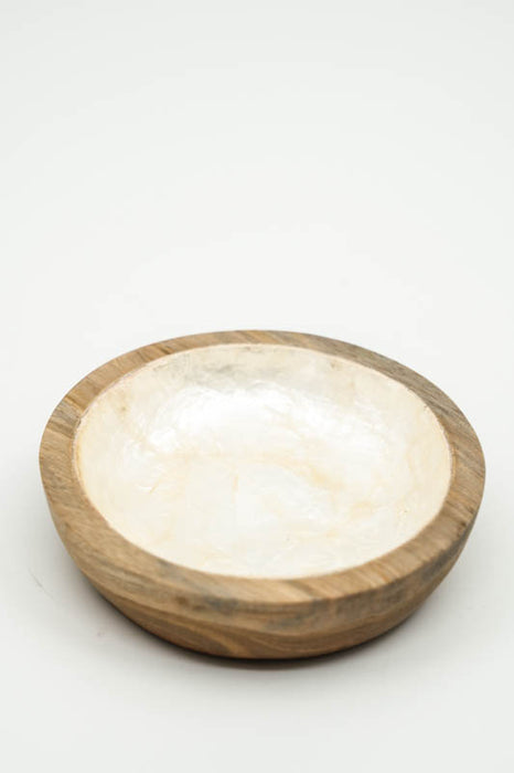 Dekoschale Teakholz/Muschel crème klein 9cm