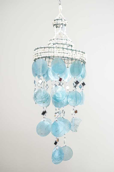 Hanging shell decoration, light blue, round, 15cm