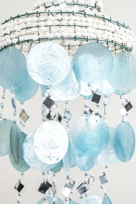 Hanging shell decoration, light blue, round, 15cm