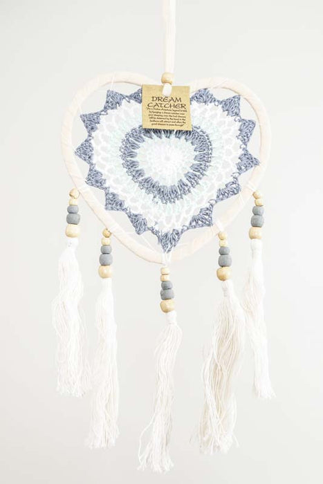 Dreamcatcher heart light blue/white/grey 16cm