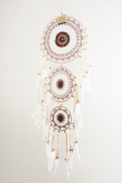 Attrape-rêves, ensemble de 3 pièces, marron/beige/blanc, 22 cm