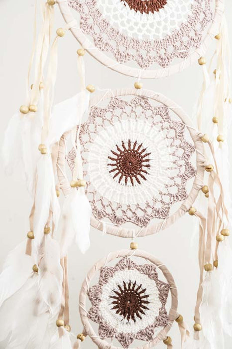 Attrape-rêves, ensemble de 3 pièces, marron/beige/blanc, 22 cm