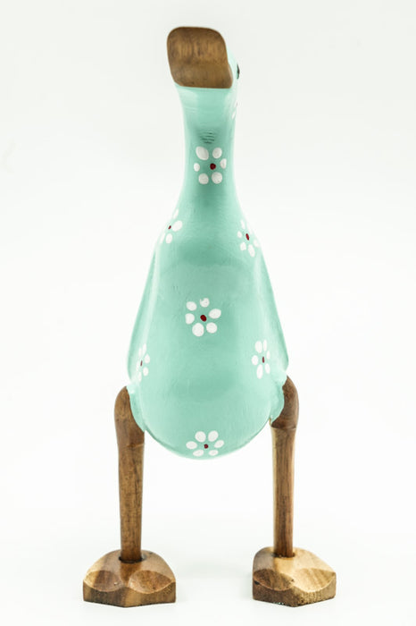 Wooden duck painted turquoise with floral pattern, 20cm