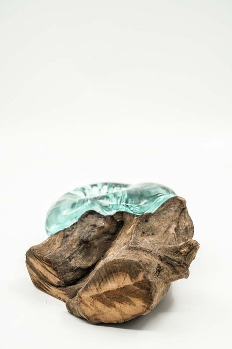 Decorative glass tealight holder, 10cm, on wood