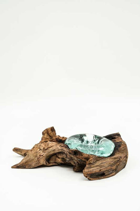 Decorative glass tealight holder, 10cm, on wood