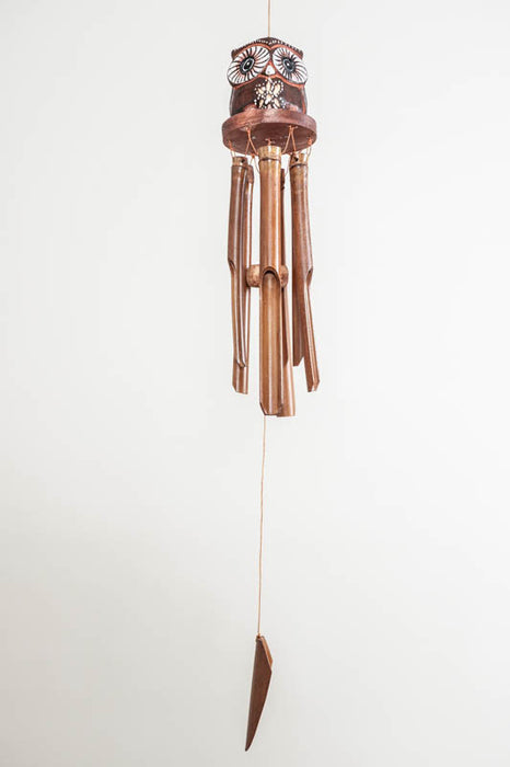 Bamboo wind chime with owl, brown, 30cm