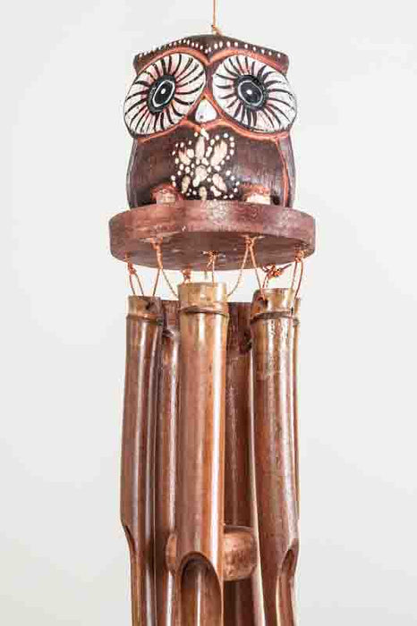 Bamboo wind chime with owl, brown, 30cm