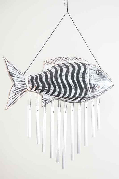 Carillon éolien en forme de poisson avec tiges métalliques, 30 cm
