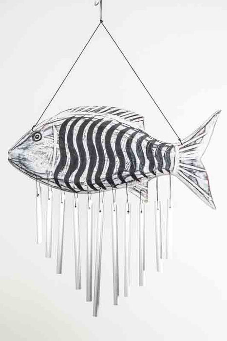 Carillon éolien en forme de poisson avec tiges métalliques, 30 cm