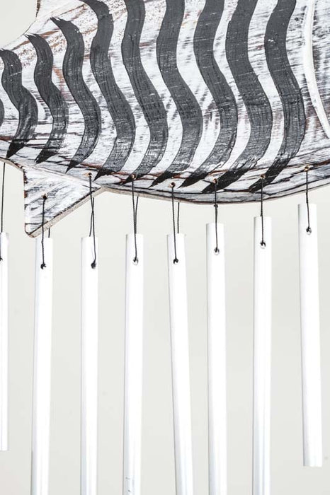 Carillon éolien en forme de poisson avec tiges métalliques, 30 cm