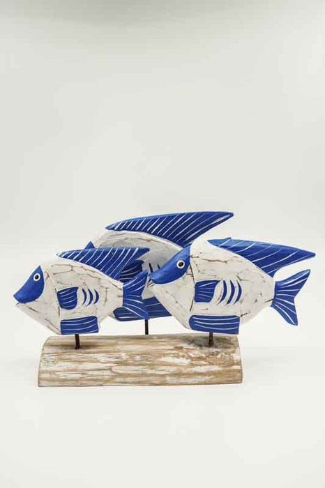 Decorative stand with 3 fish, painted blue/white