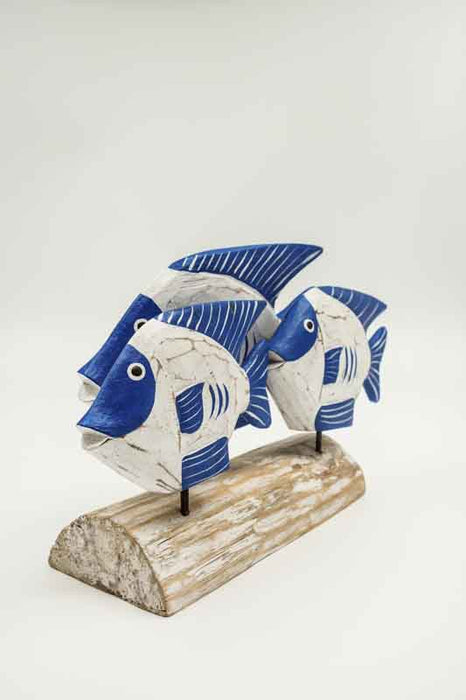 Decorative stand with 3 fish, painted blue/white