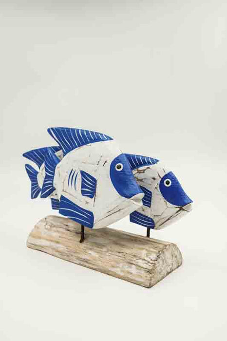 Decorative stand with 3 fish, painted blue/white
