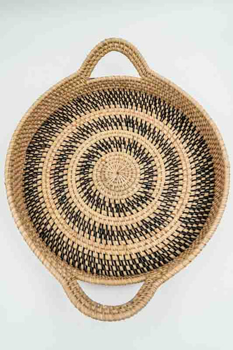 Serviertablett mit 2 Henkeln Rattan rund hellbraun/dunkelbraun mittel 42x9cm