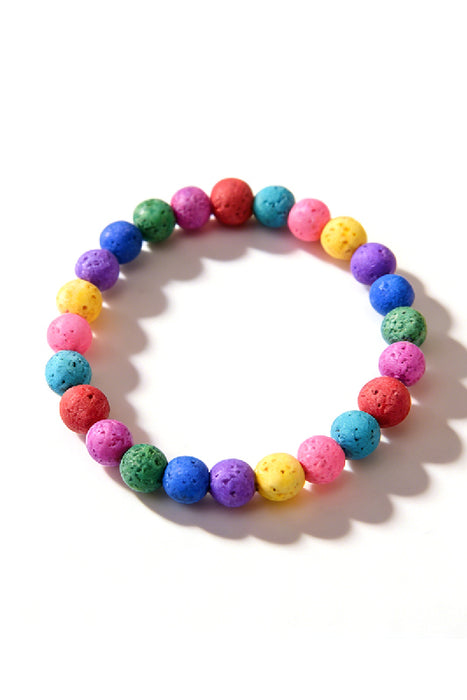 Bracelet 8mm rainbow lava stone, with red tassel, 19cm