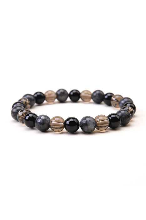 Bracelet 8mm black obsidian, black labradorite, smoky quartz 19cm