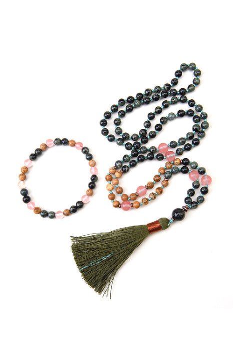 Bracelet 6mm Kambaba Jasper, Picture Jasper 8mm Cherry Quartz 18.5cm