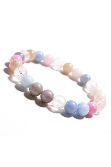 Bracelet 8mm Morganite, Angelite, faceted crystal quartz 19cm