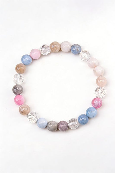 Bracelet 8mm Morganite, Angelite, faceted crystal quartz 19cm