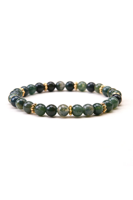 Bracelet 6mm moss agate, with pendant OM, 18.5cm