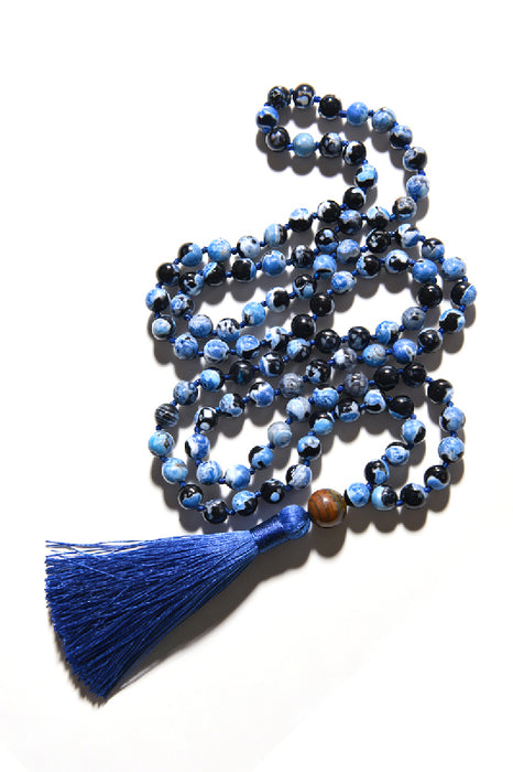 Mala necklace 8mm blue crazy agate 108 beads
