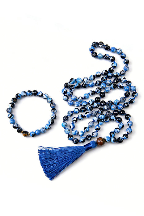 Mala necklace 8mm blue crazy agate 108 beads