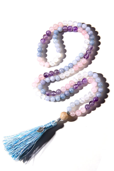 Mala necklace 8mm Aquamarine, Dream Amethyst, Angelite, Selenite 108 beads