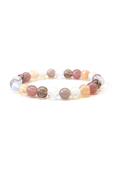 Bracelet 8mm faceted gold watermelon quartz, strawberry quartz, smoky quartz, grey agate, opalite, crystal quartz 19cm