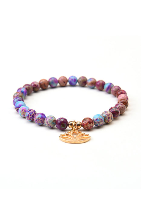 Bracelet 6mm marine sediment jasper, with lotus flower pendant, 18.5cm