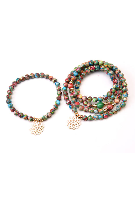 Bracelet 6mm Rainbow Marine Sediment Jasper, with Mandala Pendant, 18.5cm