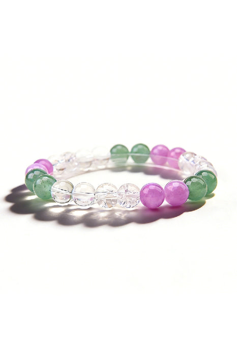 Bracelet 8mm purple calcite, green aventurine, crystal quartz, crackle quartz 19cm